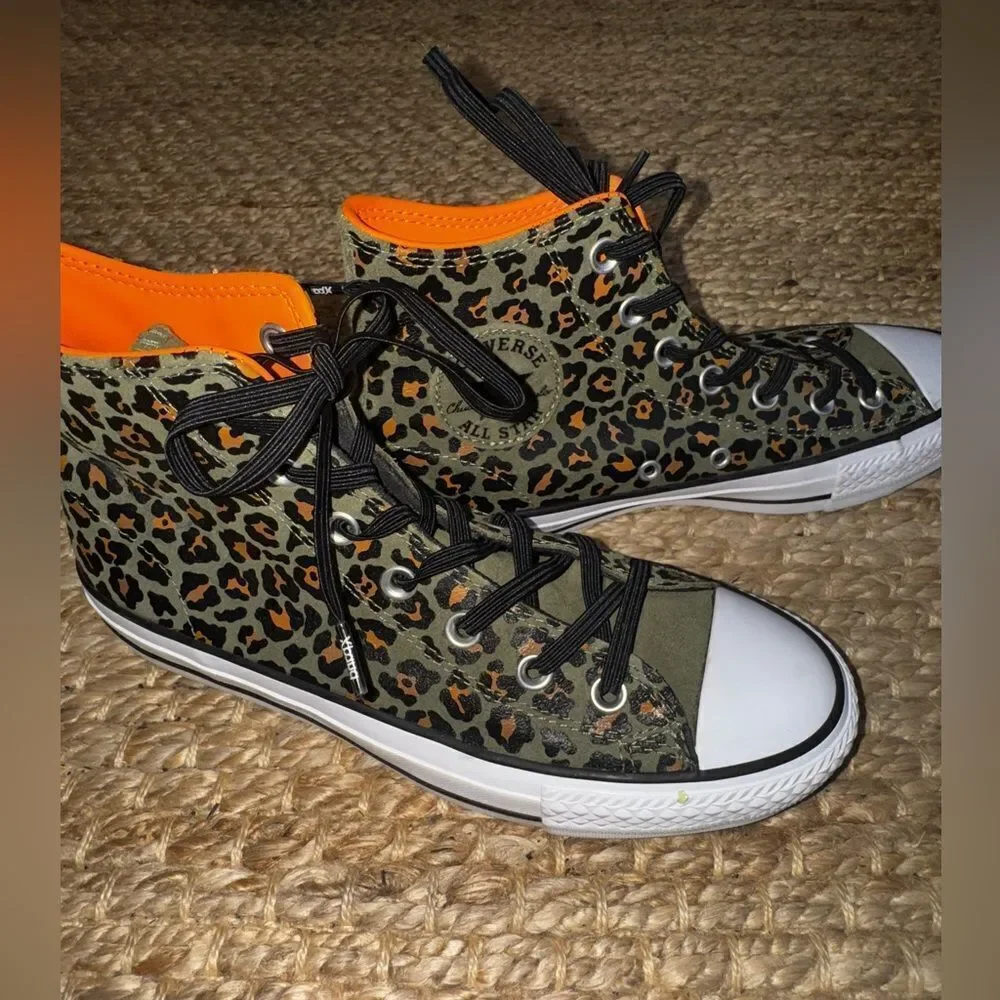 🆕🔥 Converse CONS Chuck Taylor High Tops – Leopard Print with Orange Pop! 🔥 M6 W8